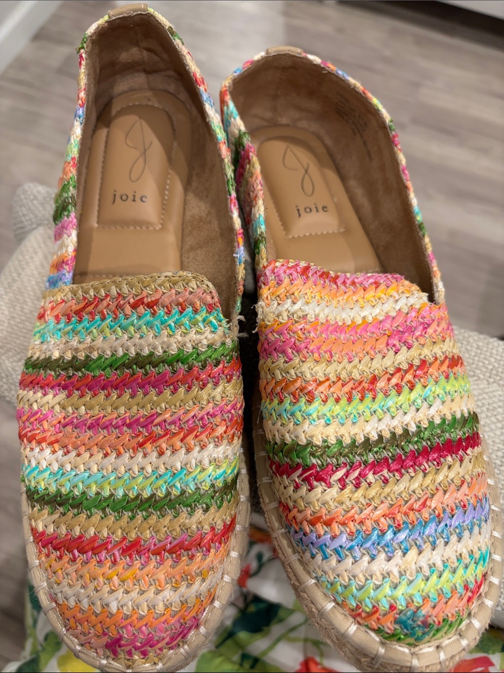 Joie Multicolor Woven Espadrilles — Pink, Green, Blue, Orange, Cream